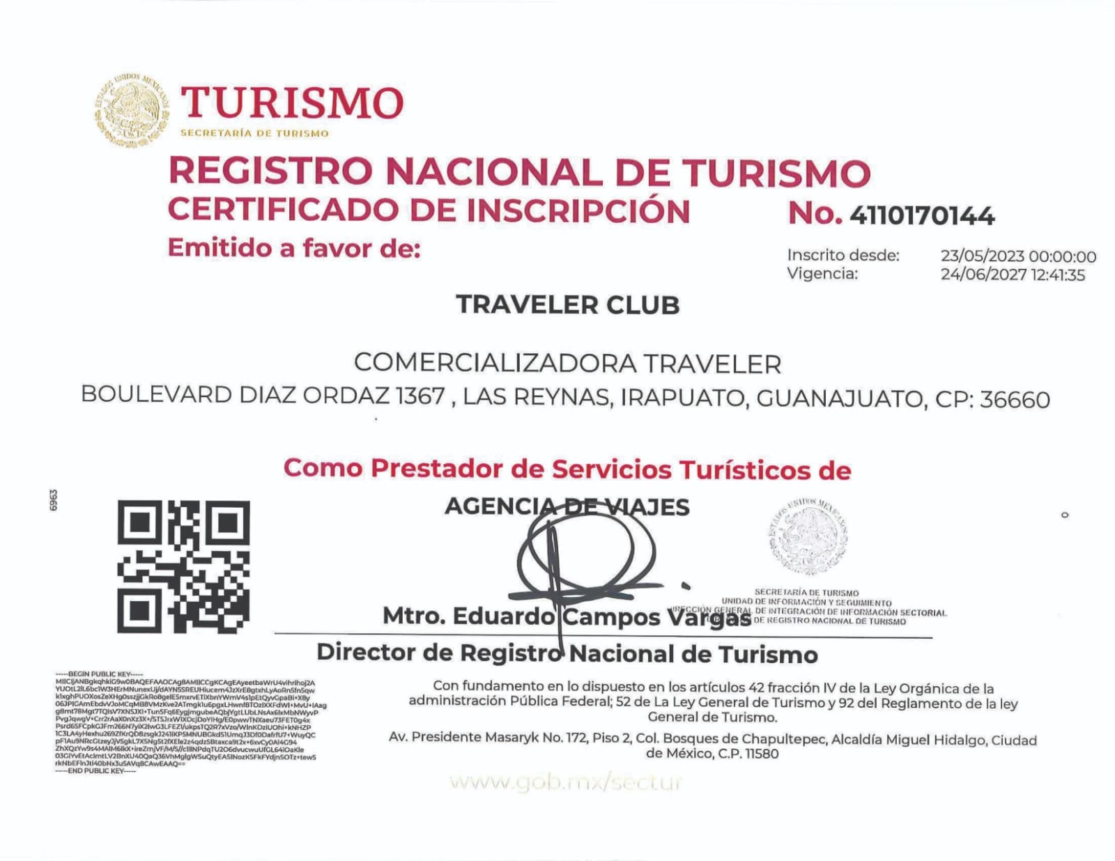 Certificado de turismo