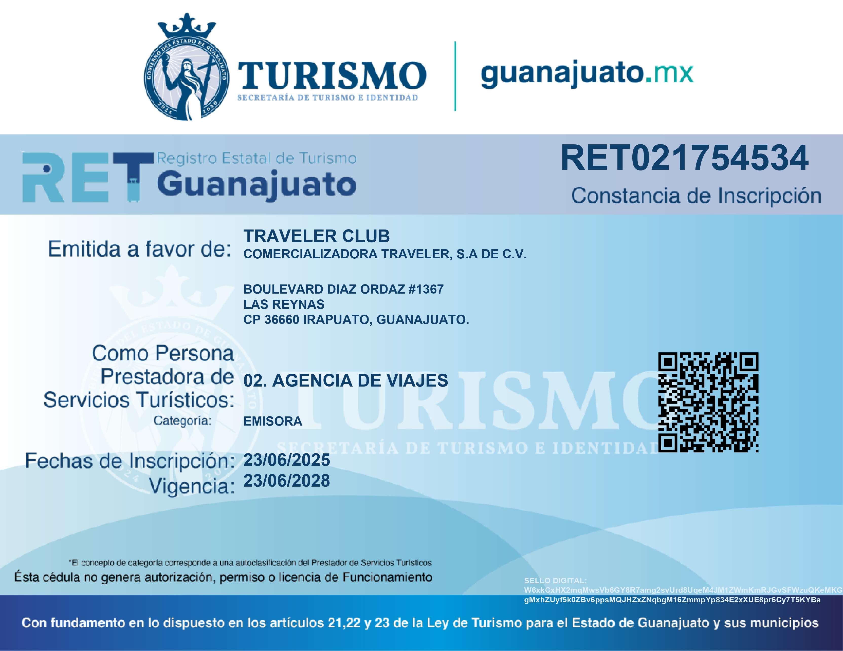 Registro de traveler club ante Gto